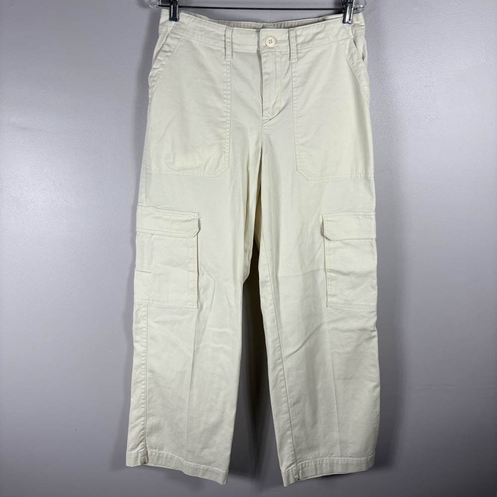 Universal Threads Women's 10 Ivory Cream High Waist Wide Leg Cargo Trouser Pants